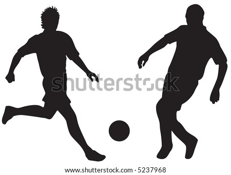 Silhouettes of two football players with ball