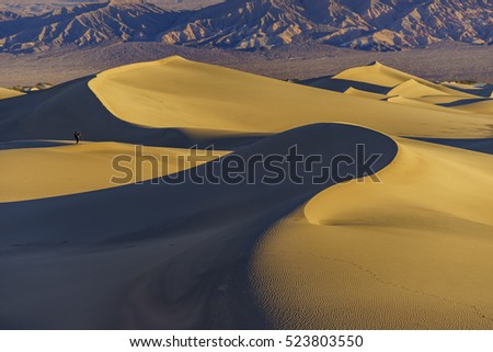 Photographer taking picture of the beautiful Mesquite Flat Dunes at Stovepipe Wells, Death Valley National Park