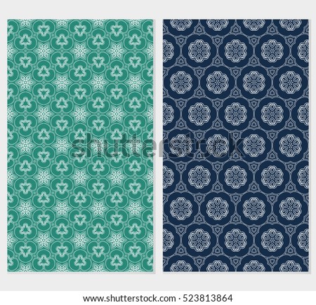 set of decorative floral ornament. vector illustration. for interior design, wallpaper, paper fill. green, blue, grey color