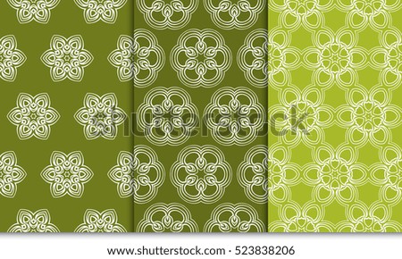 set of flower pattern. Seamless. Arabesque. vector illustration. green, olive color. for invitation, background, wallpaper