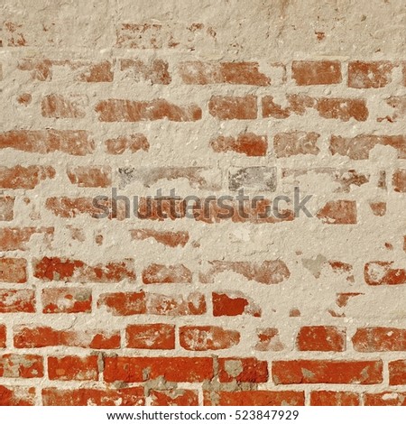 White Rustic Brick Texture. Retro Whitewashed Old Brick Wall Surface. Vintage  Grungy Shabby Uneven Painted Plastered Wall. Whiten Facade Background. Design Interior Element. Abstract Web Banner.
