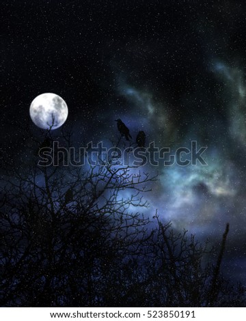 Spooky birds and moon