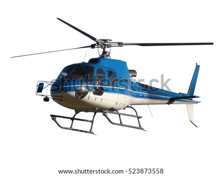 Blue helicopter isolated on the white background Royalty-Free Stock Photo #523873558