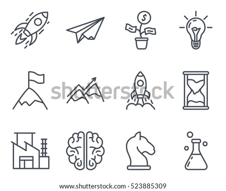 Start Up Business Outlined Line Vector Icon Set Icon Pack startup Royalty-Free Stock Photo #523885309