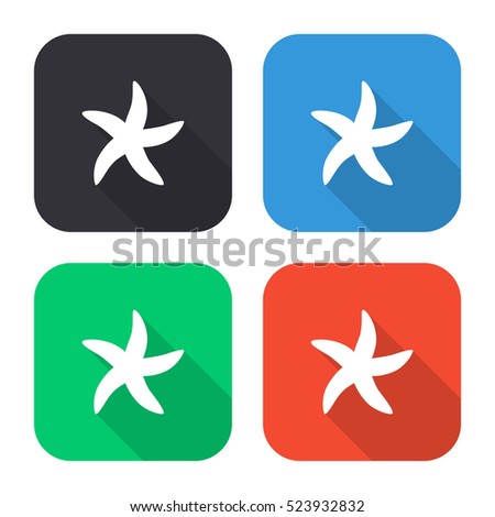 Starfish vector icon - colored illustration (gray blue green red)  with long shadow