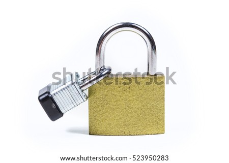 Two multicolored padlocks isolated on white background