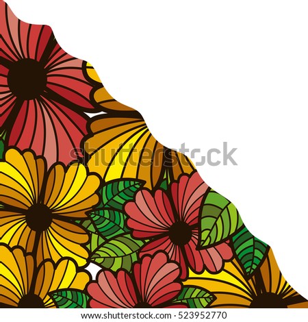 abstract colorful border with flowers and leaves