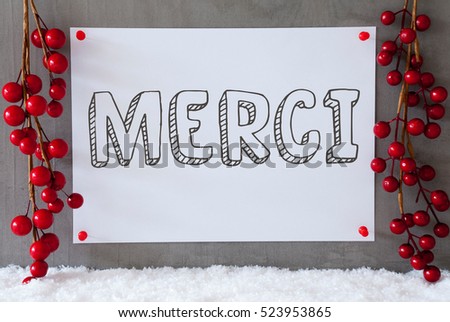 Label, Snow, Christmas Decoration, Merci Means Thank You