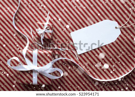 Gifts With Label, Snowflakes, Copy Space
