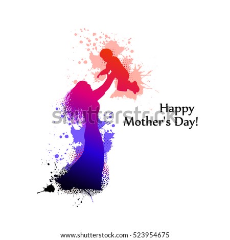 silhouette of a mother with a child. Happy Mother's Day. Vector