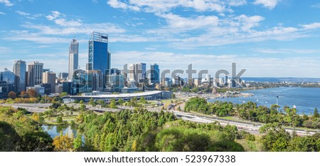 skyline of Perth with city central business district at the noon Royalty-Free Stock Photo #523967338