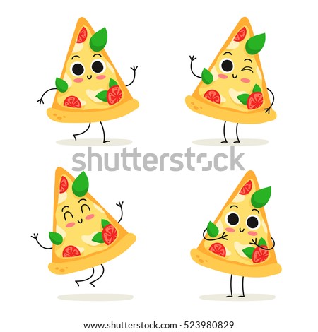 Pizza slice. Cute fast food vector character set isolated on white