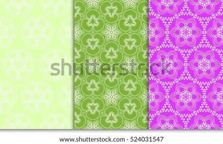 set of spring color decorative floral background. seamless vector pattern. for invitation, wallpaper, textile. pink, purple, green