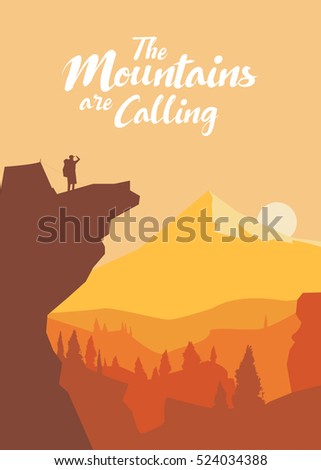 Landscape with Mountain Peaks. vector illustration.