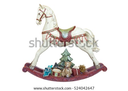 Toy of white horse rocking isolated on the white background.