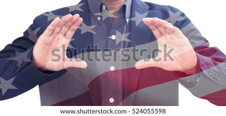 Double exposure of businessman hands grabbing over United Stated of America flag