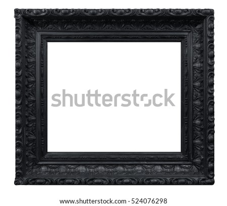 Old Antique  frame Isolated Decorative Carved Wood Stand Antique Black Frame Isolated On White Background with clipping path