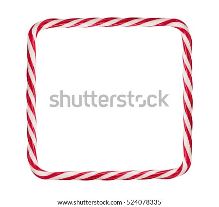 Candy cane, christmas frame isolated on white background with copy space