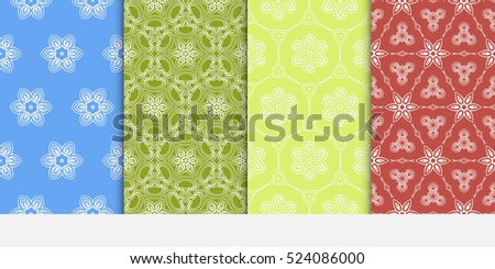 set of decorative floral seamless pattern background. Luxury texture for wallpaper, invitation. Vector illustration. red, green, blue color.