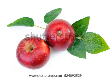 top view pair red apples isolated with leaf Royalty-Free Stock Photo #524093539