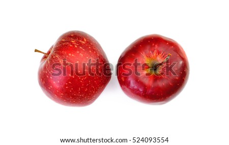 red apples isolated on white background. Top view Royalty-Free Stock Photo #524093554