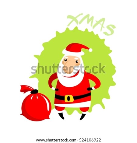 Cartoon happy Santa Claus vector  isolated on green background. Design elements for greeting cards and flyers. Christmas characters. 