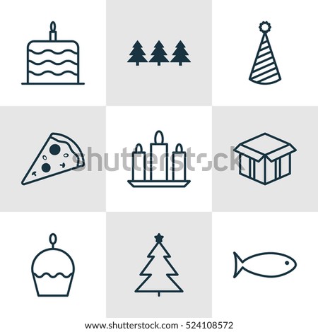 Set Of 9 Christmas Icons. Can Be Used For Web, Mobile, UI And Infographic Design. Includes Elements Such As Celebrate, Flame, Tree And More.