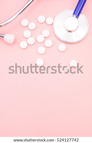 Medical Concept on Pink Rose Background, Free Text Space, Flat Lay Style