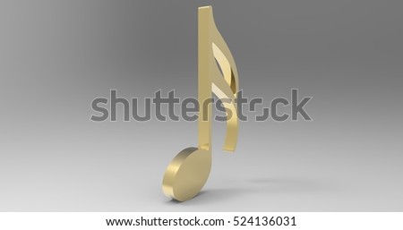 Gold Metallic 3D Illustration Of A Musical Sixteenth Note On A Masked Transparent Background