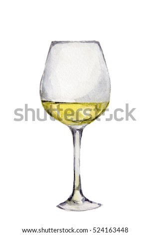 Watercolor white wine glass on white background. Alcohol beverage. Drink for restaurant or pub.