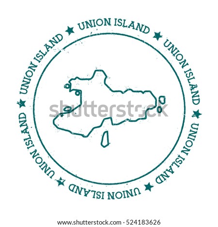 Union Island vector map. Retro vintage insignia with island map. Distressed travel stamp with Union Island text wrapped around a circle and stars. Union Island map vector illustration.