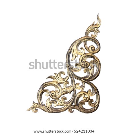 Pattern of wood carved flower isolated on white background