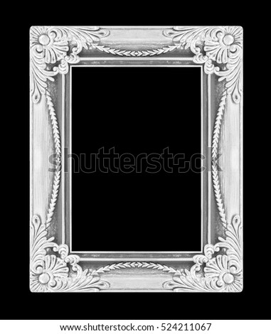 The antique silver frame isolated on black background