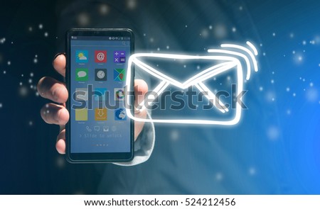 Concept view of sending message with smartphone with email icon around