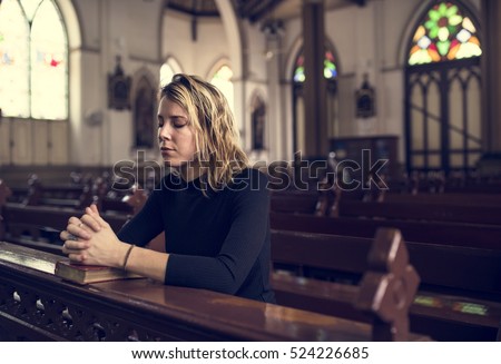 Woman Sitting Church Religion Concept