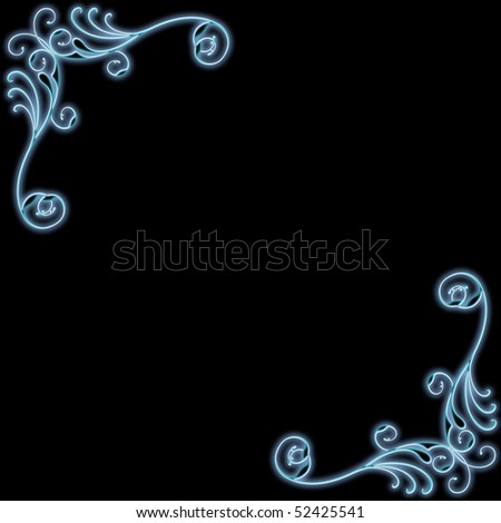 bright blue swirling corners making a border isolated on black background