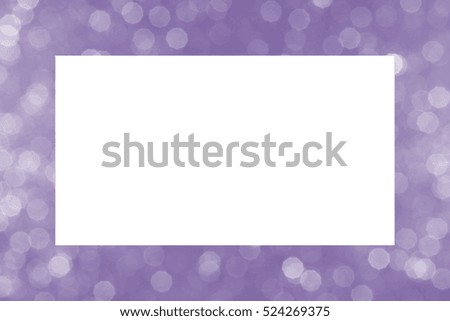 An empty white rectangle on a soft, sparkling purple bokeh background. Room for text or copy space. A classic festive design great for many ideas or concepts. Flat layout, horizontal or vertical