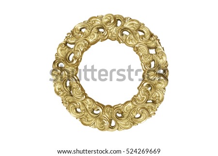 Gold round picture frame isolated on white with clipping path.