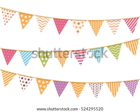 Different colorful bunting for decoration of invitations, greeting cards etc, bunting flags, vector eps10 illustration Royalty-Free Stock Photo #524295520