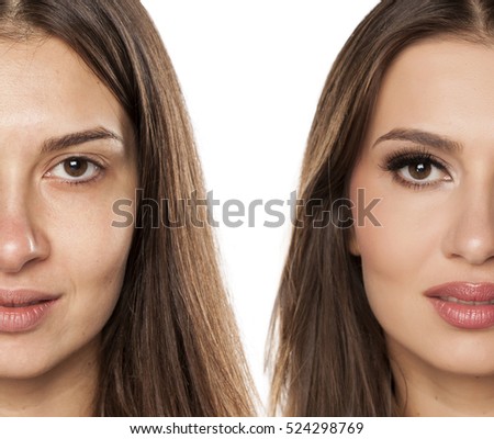 comparative portrait of young women with and without makeup