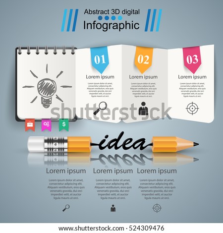 3D infographic design template and marketing icons. Pencil icon.