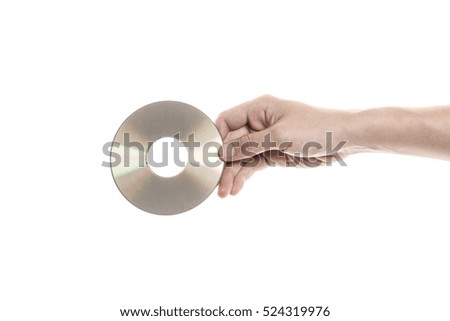 A man hand hold a blank CD isolated white.