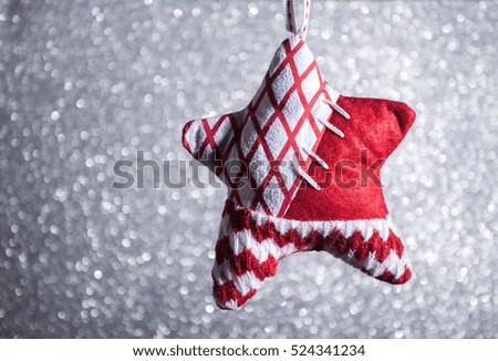 decoration for home for Christmas on a silver background bokeh