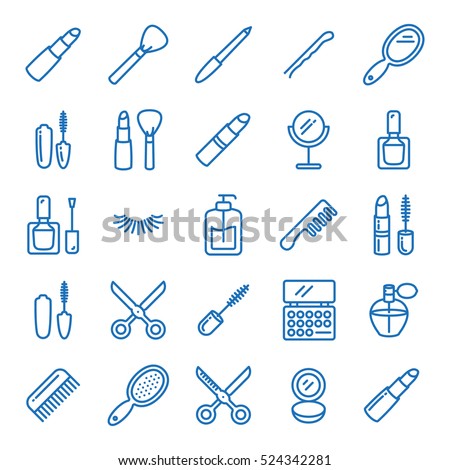 Beauty Cosmetic Minimalistic Flat Line Outline Stroke Icon Pictogram Symbol Set Collection