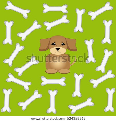 Dog bone with puppy on green background. Vector illustration.