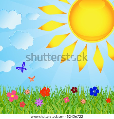 Summer background with the sun and a grass