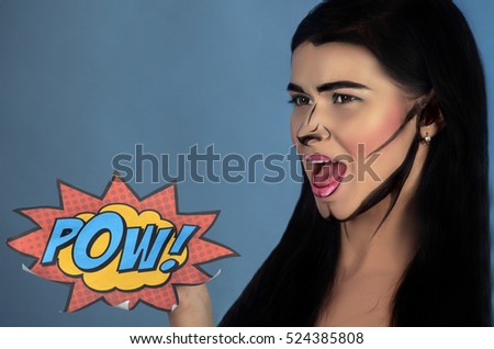 Beautiful girl.Young woman with creative pop art make up.Cartoons Character Woman with Professional Comic Pop Art Make up