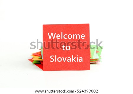 picture of a red note paper with text welcome to slovakia