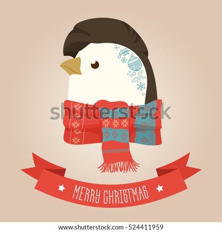 Christmas cute forest penguin head logo. Vector modern fashionable hipster penguin animal in clothes