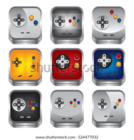 video game console joystick icon button glossy art silver metallic